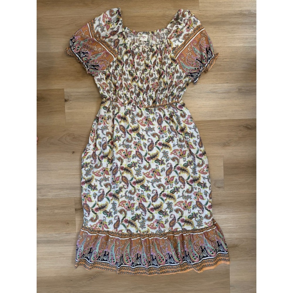 Hayden Los Angeles Floral Smocked Bodice Midi Puff Sleeve Dress Size 1XL Boho